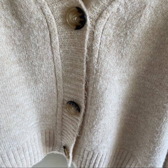 Topshop Oatmeal Tan Beige  Balloon Sleeve Drop Shoulder Cropped Cardigan Small - Picture 7 of 9